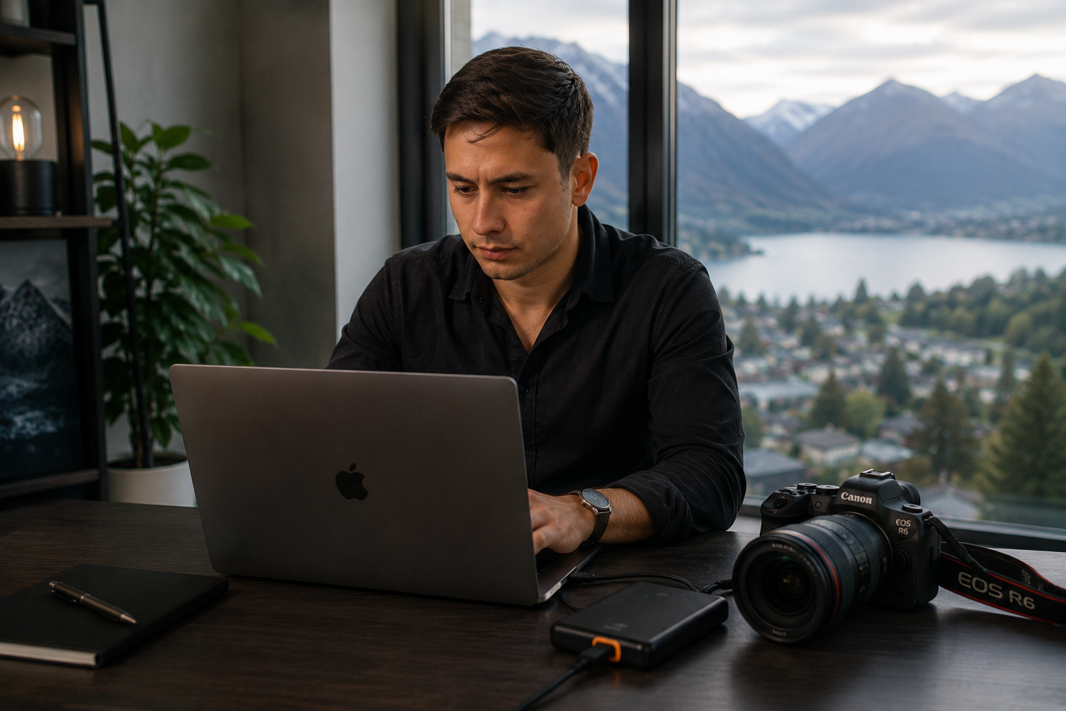 Tim Kuliev working on short-form content in Queenstown with camera equipment